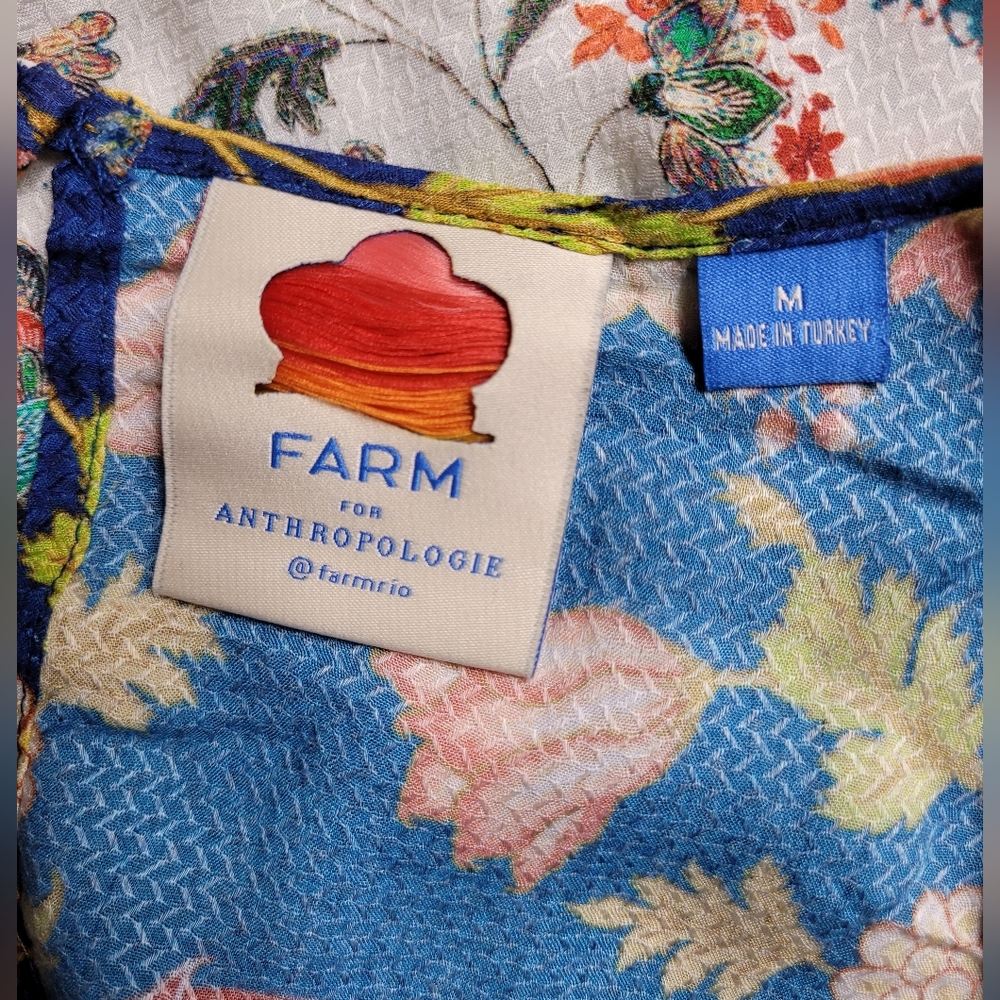 Farm Rio Anthropologie Blue Floral Wide Leg Jumpsuit Medium - Picture 2 of 12